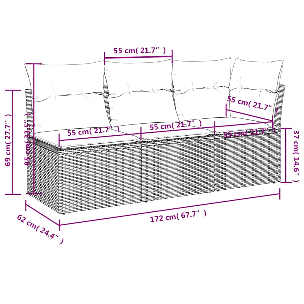 Garden Sofa with Cushions 3-Seater Brown Poly Rattan